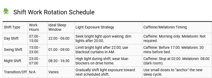 Shift Work Rotation Schedule