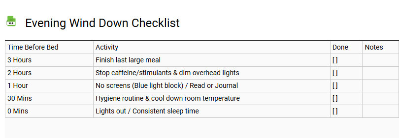 Evening Wind Down Checklist