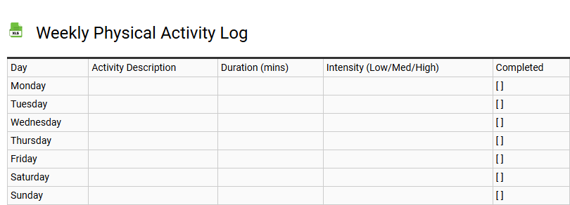 Weekly Physical Activity Log