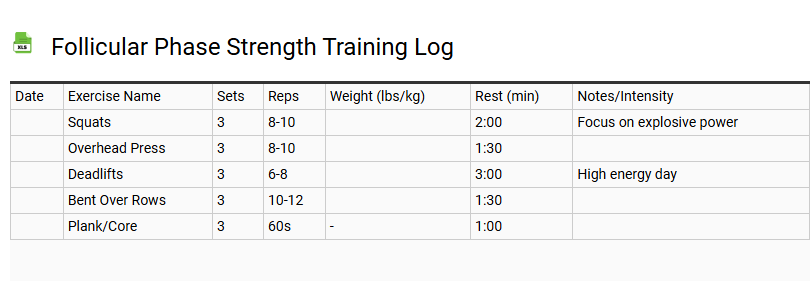 Follicular Phase Strength Training Log