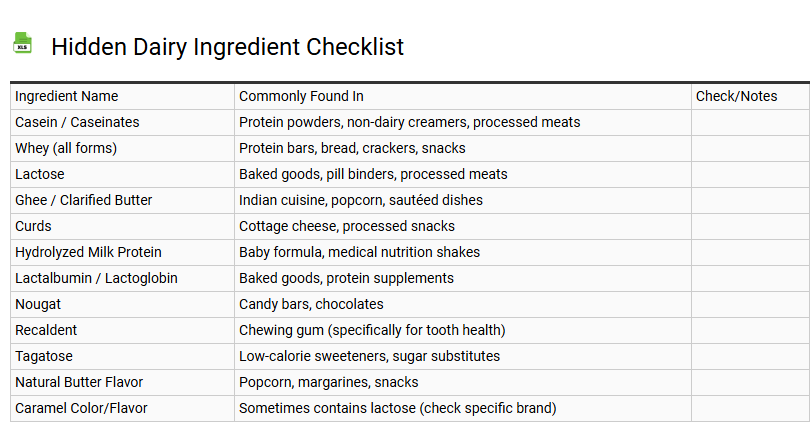 Hidden Dairy Ingredient Checklist