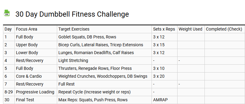 30 Day Dumbbell Fitness Challenge