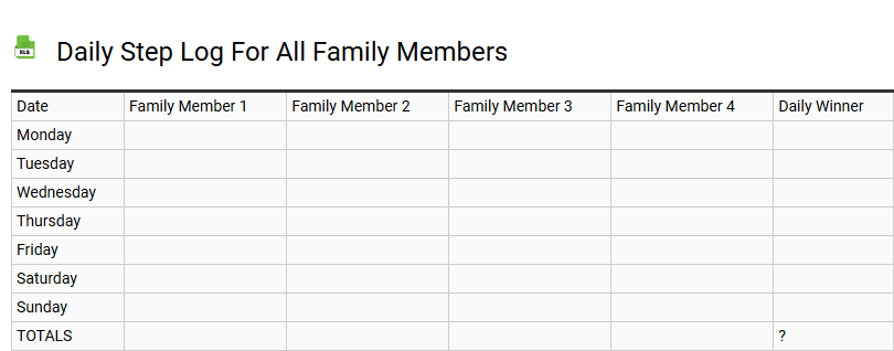 Daily Step Log for All Family Members