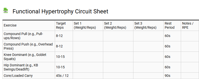 Functional Hypertrophy Circuit Sheet