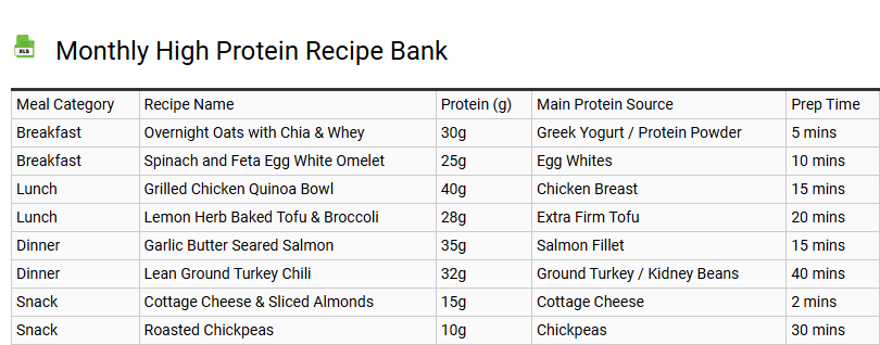 Monthly High Protein Recipe Bank
