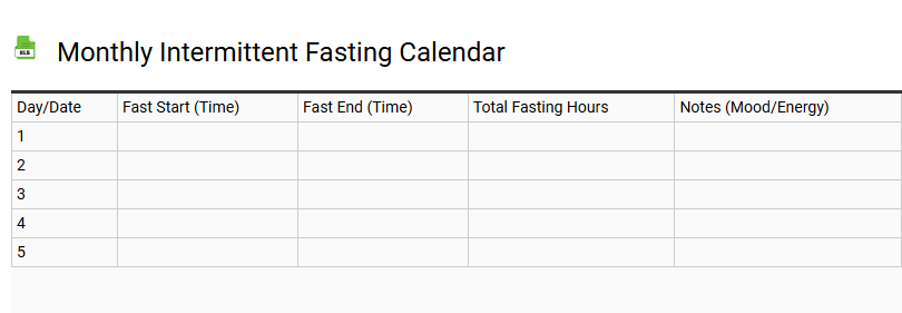 Monthly Intermittent Fasting Calendar