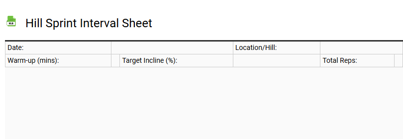 Hill Sprint Interval Sheet