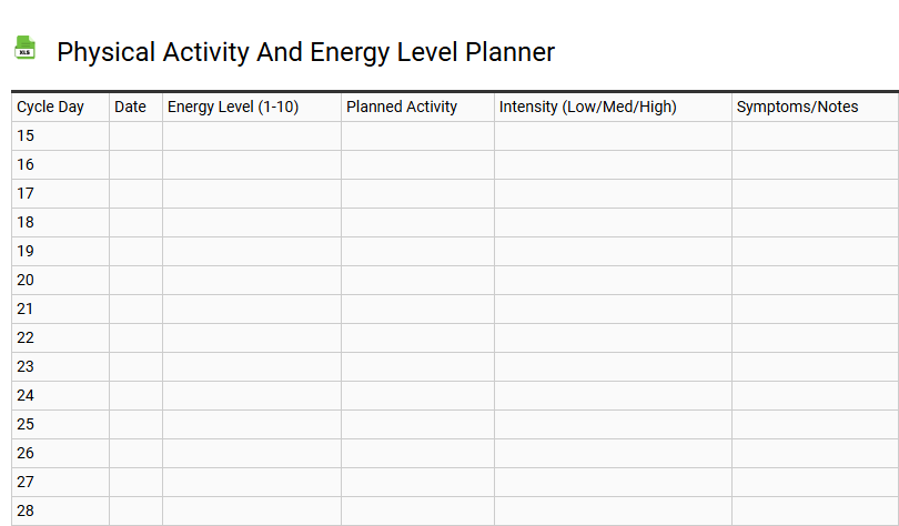 Physical Activity and Energy Level Planner