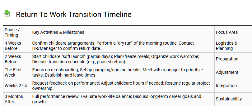 Return to Work Transition Timeline