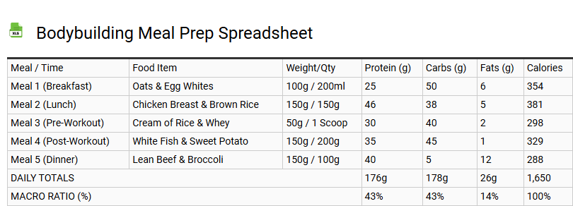 Bodybuilding Meal Prep Spreadsheet