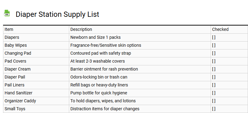 Diaper Station Supply List