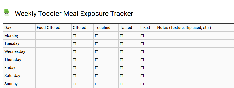 Weekly Toddler Meal Exposure Tracker