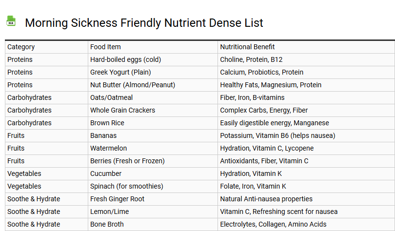 Morning Sickness Friendly Nutrient Dense List