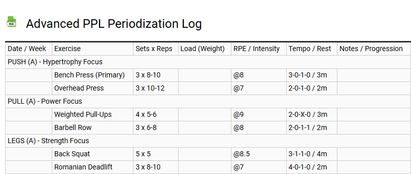 Advanced PPL Periodization Log