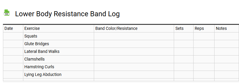 Lower Body Resistance Band Log