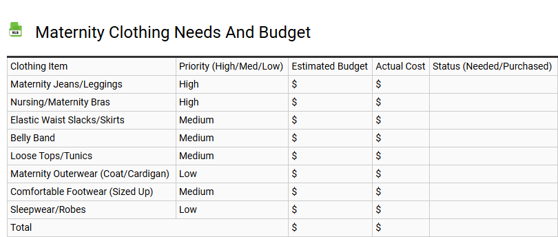 Maternity Clothing Needs and Budget