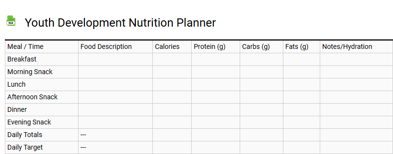 Youth Development Nutrition Planner
