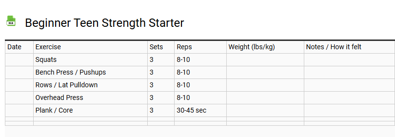 Beginner Teen Strength Starter