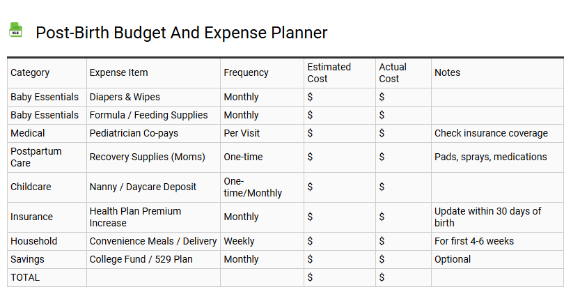 Post-Birth Budget and Expense Planner