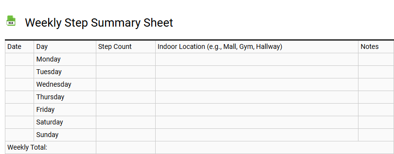 Weekly Step Summary Sheet