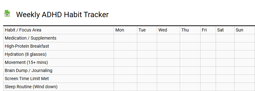 Weekly ADHD Habit Tracker