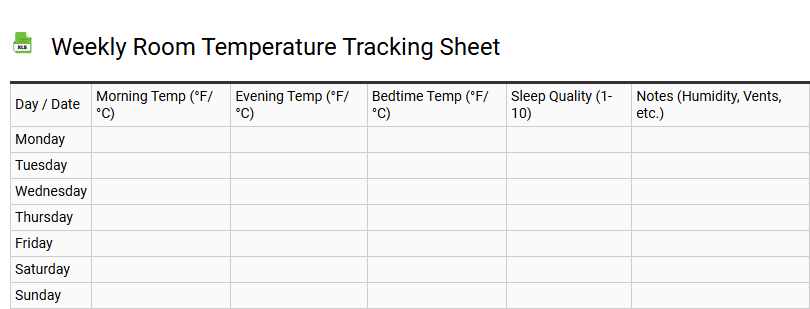 Weekly Room Temperature Tracking Sheet