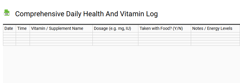Comprehensive Daily Health and Vitamin Log