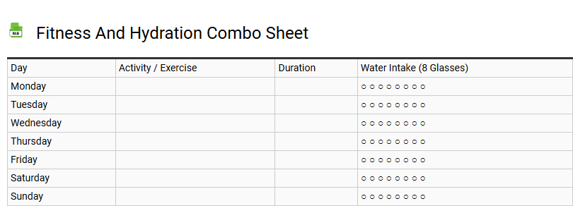 Fitness and Hydration Combo Sheet