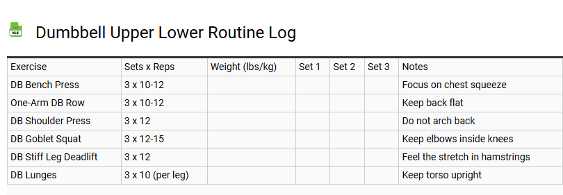 Dumbbell Upper Lower Routine Log