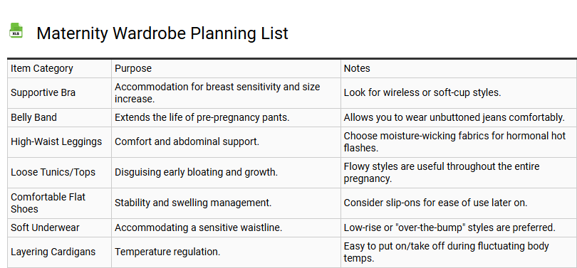 Maternity Wardrobe Planning List