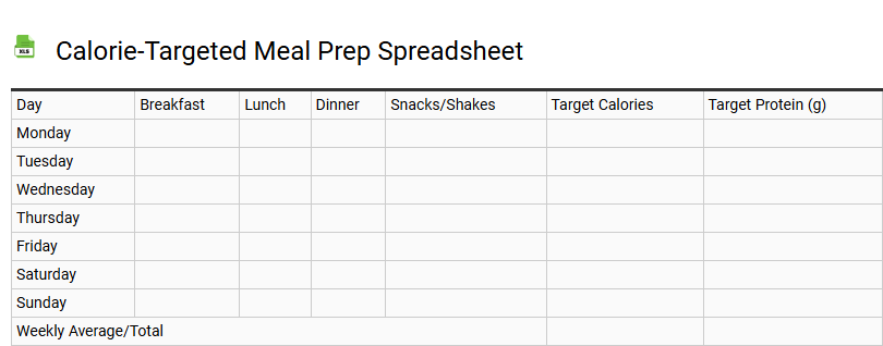 Calorie-Targeted Meal Prep Spreadsheet
