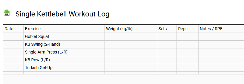 Single Kettlebell Workout Log