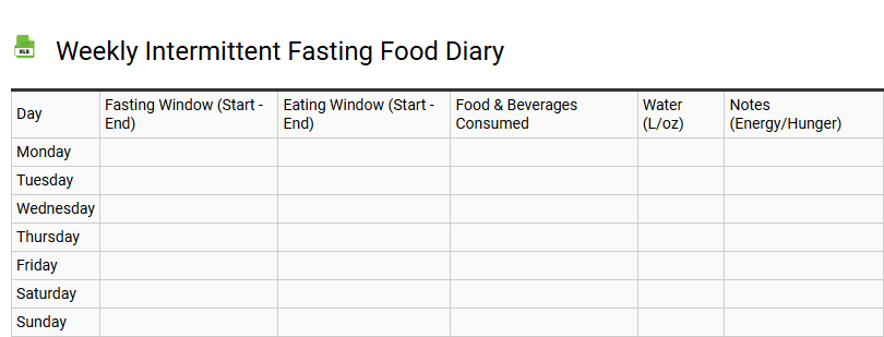 Weekly Intermittent Fasting Food Diary