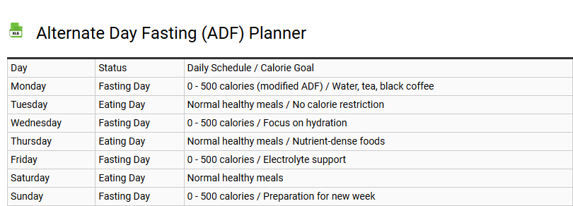 Alternate Day Fasting (ADF) Planner