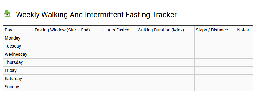 Weekly Walking and Intermittent Fasting Tracker