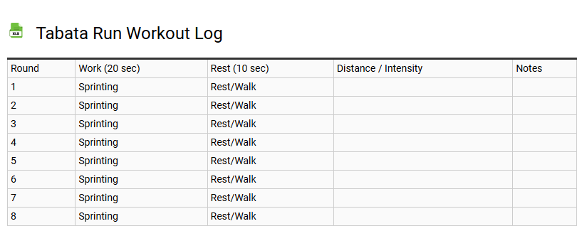 Tabata Run Workout Log