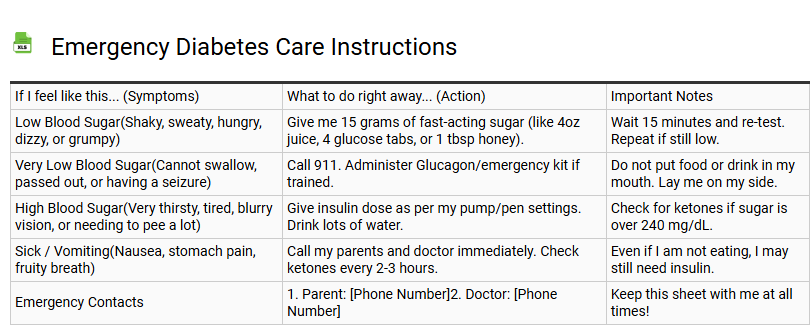 Emergency Diabetes Care Instructions