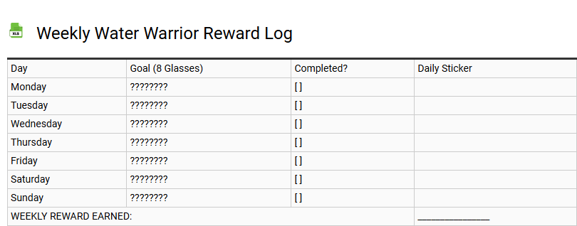 Weekly Water Warrior Reward Log