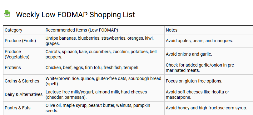 Weekly Low FODMAP Shopping List