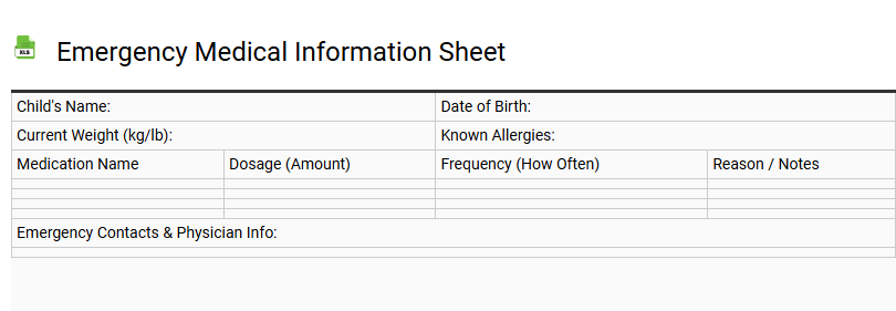 Emergency Medical Information Sheet
