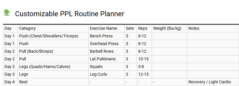 Customizable PPL Routine Planner