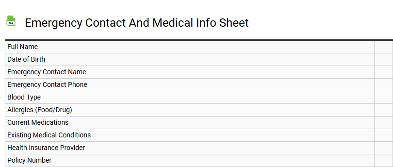 Emergency Contact and Medical Info Sheet