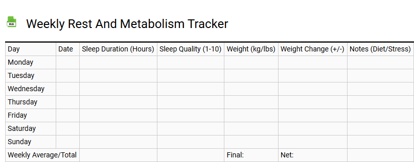 Weekly Rest and Metabolism Tracker
