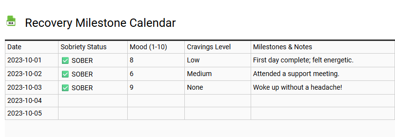 Recovery Milestone Calendar
