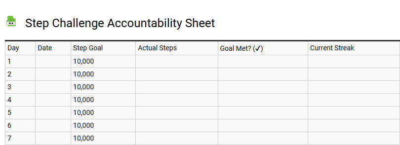 Step Challenge Accountability Sheet