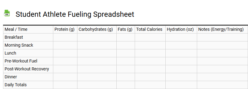 Student Athlete Fueling Spreadsheet