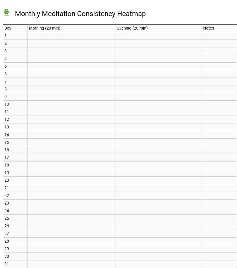 Monthly Meditation Consistency Heatmap