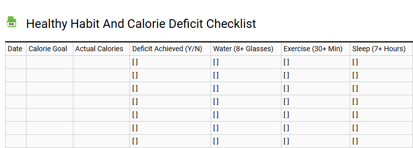 Healthy Habit and Calorie Deficit Checklist