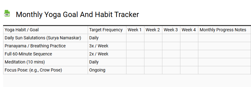 Monthly Yoga Goal and Habit Tracker